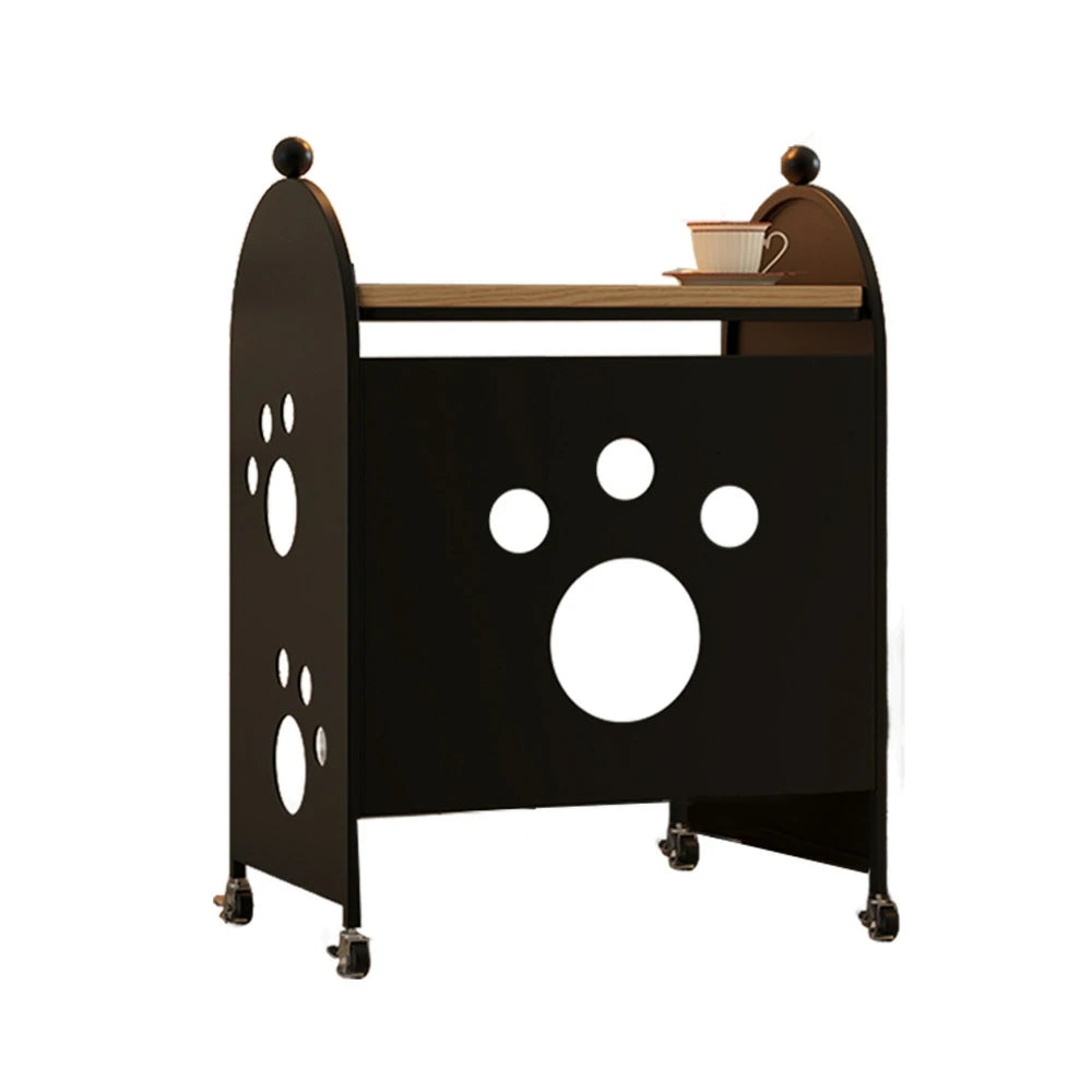 LIVARA Storage Rack with Solid Wood Top, Robot Vacuum Compatible Base, Partition Design, Lockable Casters – Durable & Space-Saving - Black