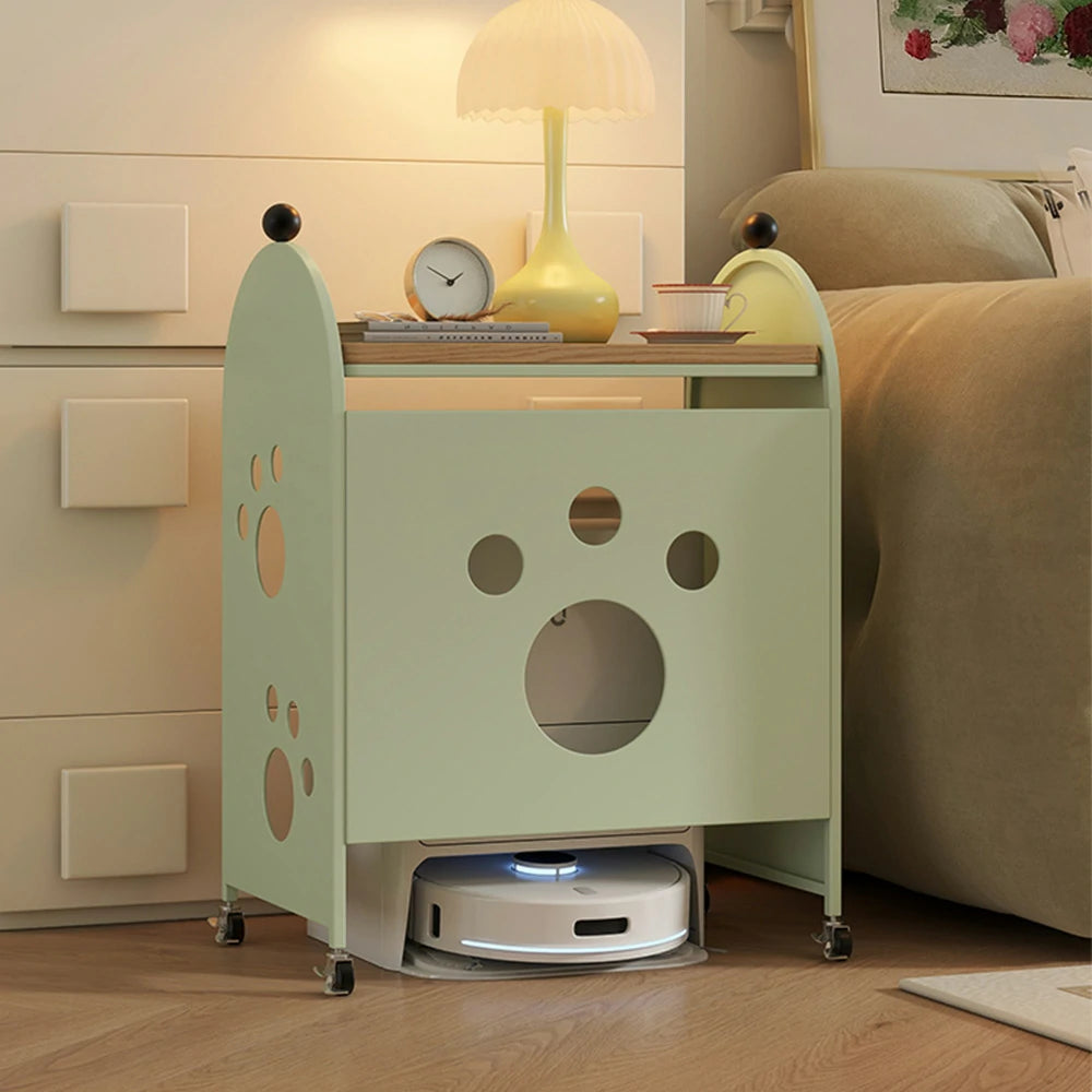 LIVARA Storage Rack with Solid Wood Top, Robot Vacuum Compatible Base, Partition Design, Lockable Casters – Durable & Space-Saving - Green