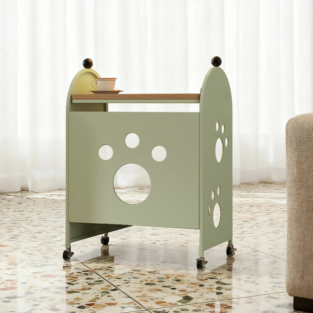 LIVARA Storage Rack with Solid Wood Top, Robot Vacuum Compatible Base, Partition Design, Lockable Casters – Durable & Space-Saving - Green