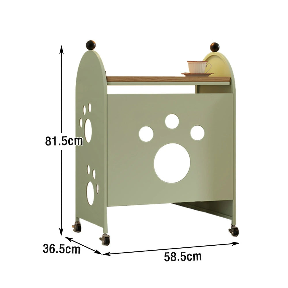 LIVARA Storage Rack with Solid Wood Top, Robot Vacuum Compatible Base, Partition Design, Lockable Casters – Durable & Space-Saving - Green