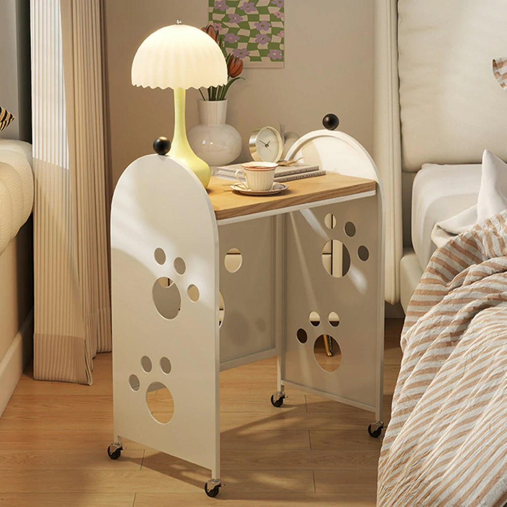 LIVARA Storage Rack with Solid Wood Top, Robot Vacuum Compatible Base, Partition Design, Lockable Casters – Durable & Space-Saving - White