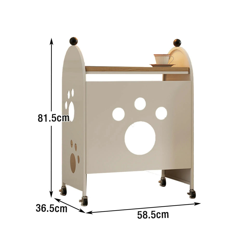 LIVARA Storage Rack with Solid Wood Top, Robot Vacuum Compatible Base, Partition Design, Lockable Casters – Durable & Space-Saving - White