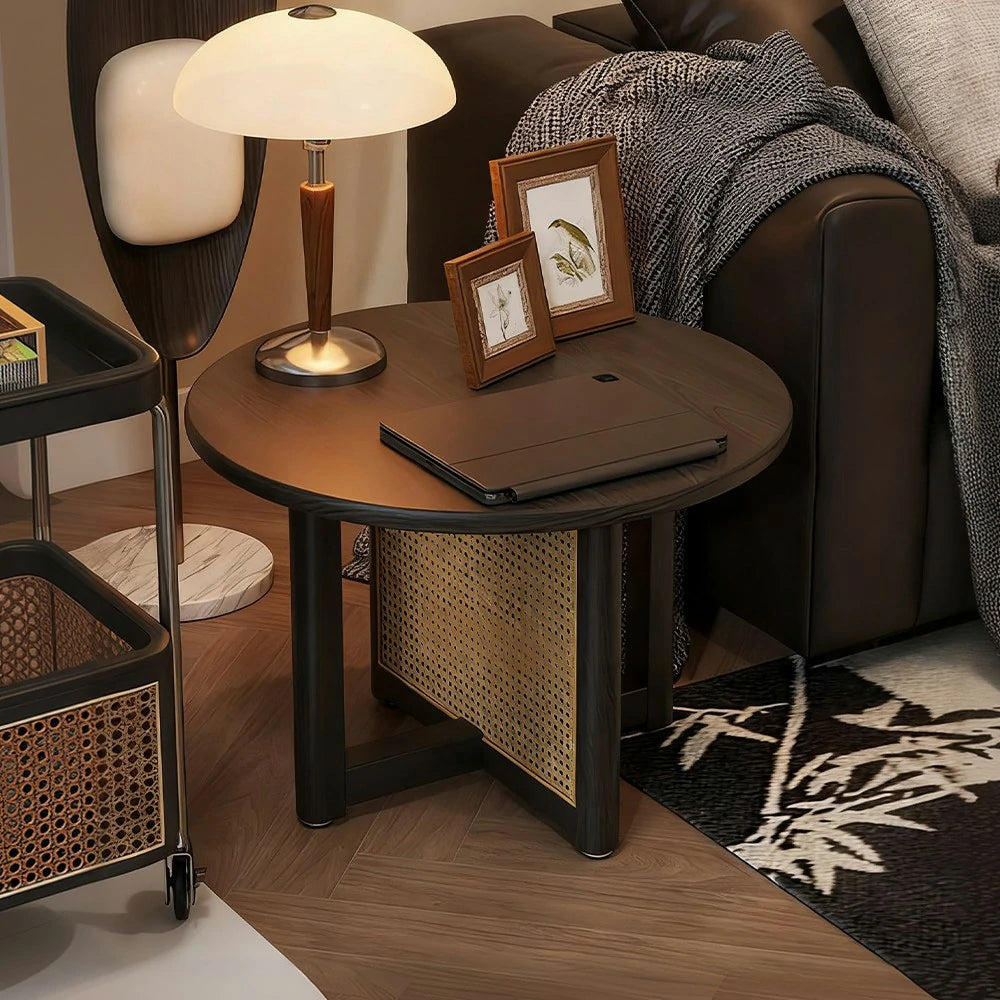 LIVARA Coffee Table with Storage, Solid Wood Frame, Handwoven Rattan Panels, Rounded Corners, Reinforced Legs - Black