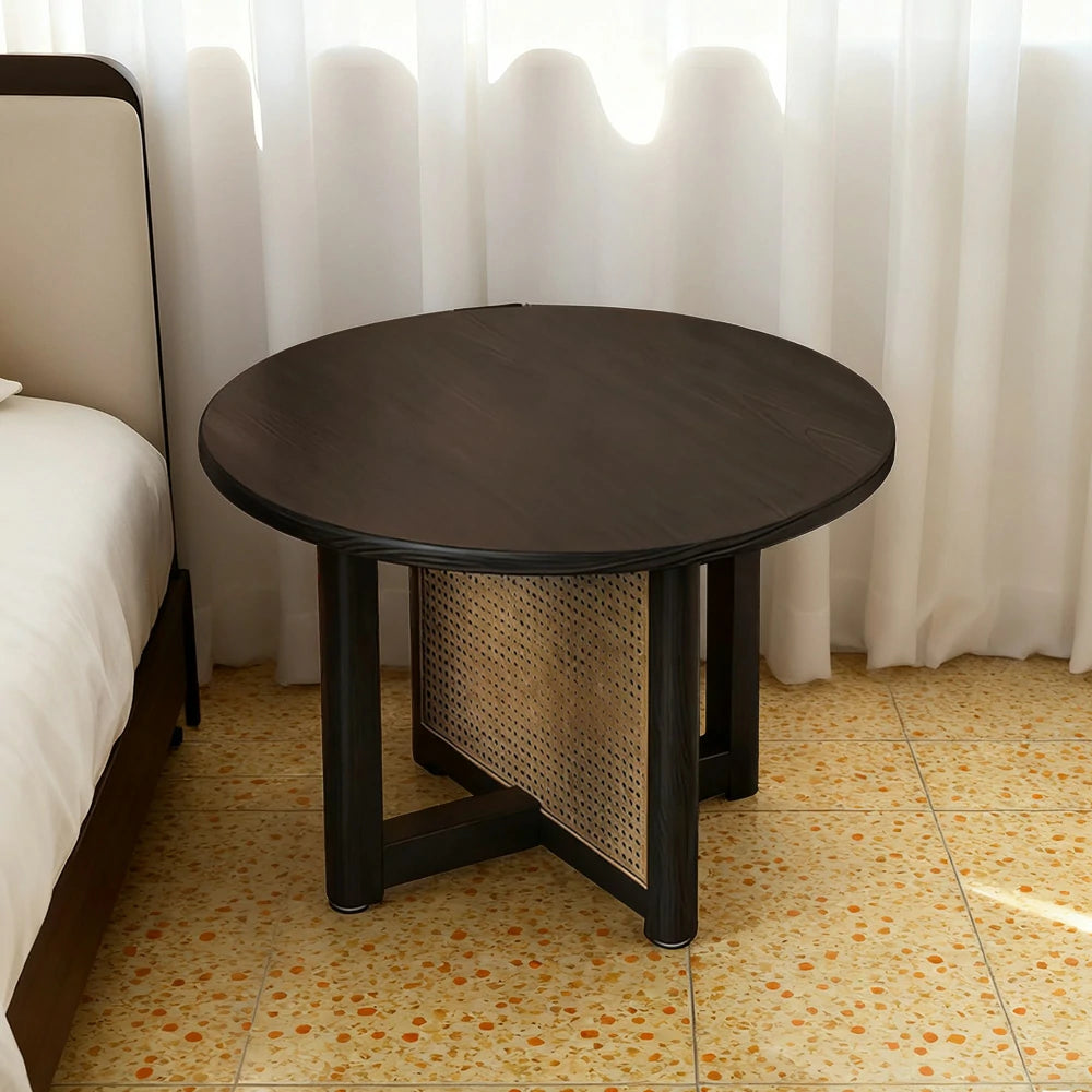 LIVARA Coffee Table with Storage, Solid Wood Frame, Handwoven Rattan Panels, Rounded Corners, Reinforced Legs - Black