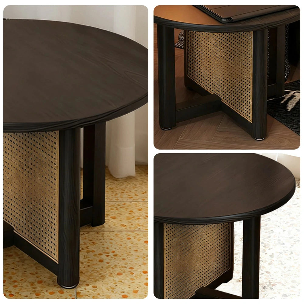 LIVARA Coffee Table with Storage, Solid Wood Frame, Handwoven Rattan Panels, Rounded Corners, Reinforced Legs - Black