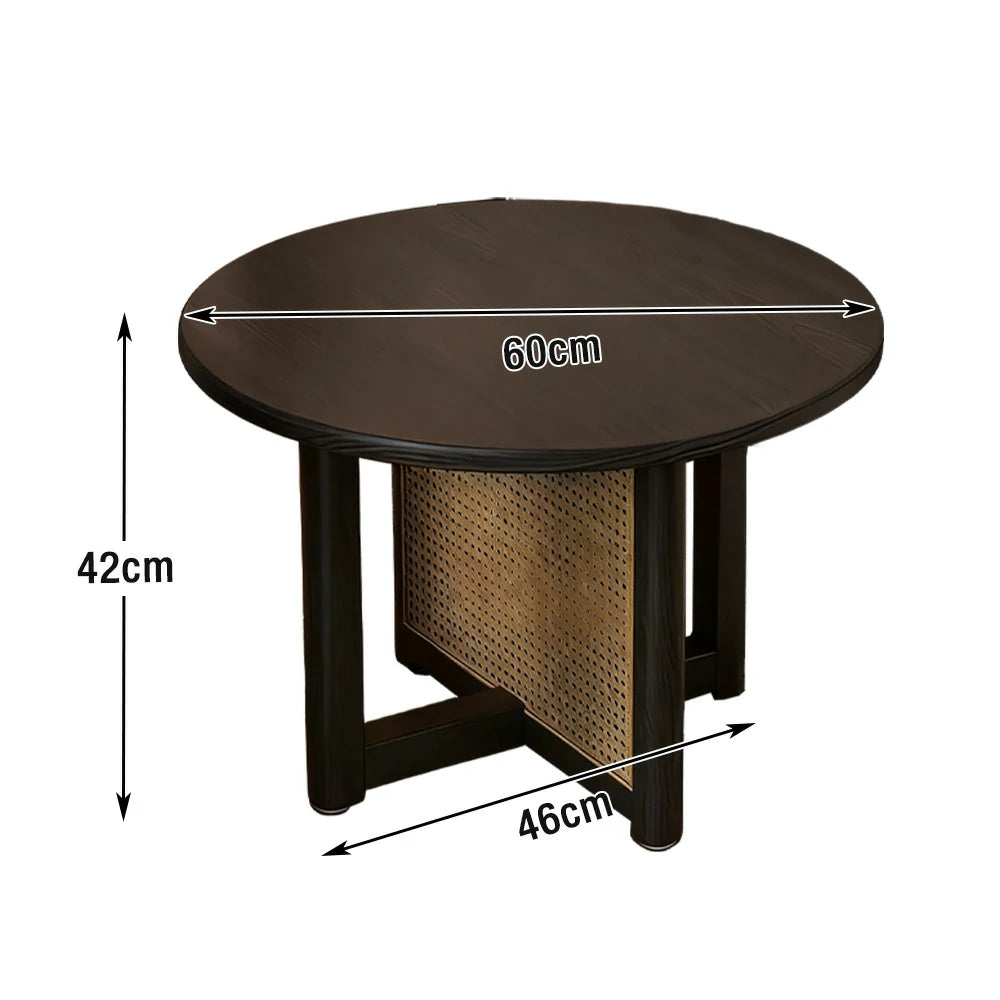 LIVARA Coffee Table with Storage, Solid Wood Frame, Handwoven Rattan Panels, Rounded Corners, Reinforced Legs - Black