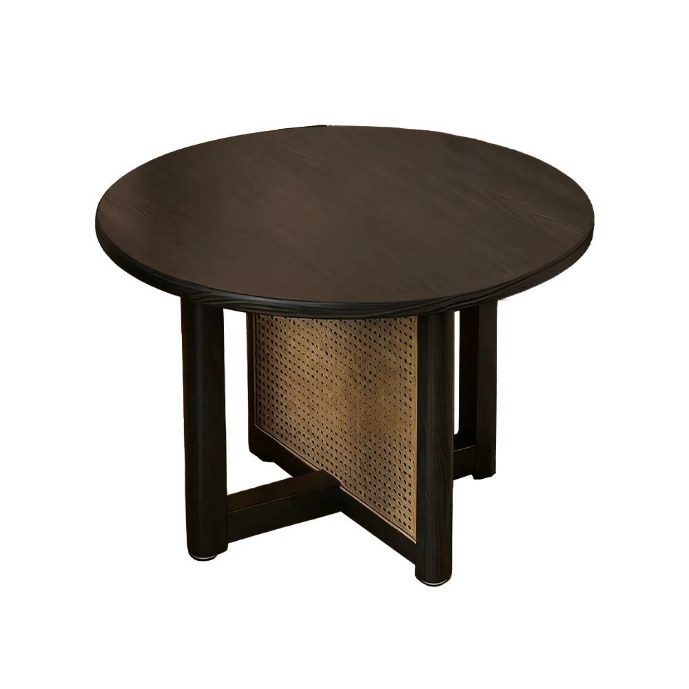 LIVARA Coffee Table with Storage, Solid Wood Frame, Handwoven Rattan Panels, Rounded Corners, Reinforced Legs - Black