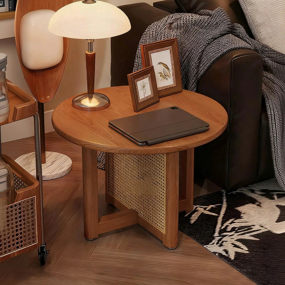 LIVARA Coffee Table with Storage, Solid Wood Frame, Handwoven Rattan Panels, Rounded Corners, Reinforced Legs - Brown