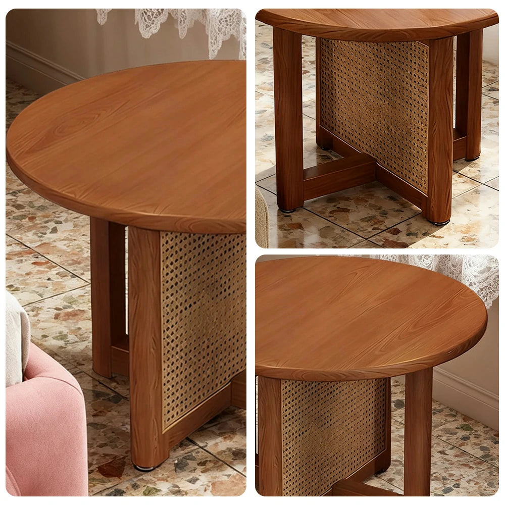 LIVARA Coffee Table with Storage, Solid Wood Frame, Handwoven Rattan Panels, Rounded Corners, Reinforced Legs - Brown