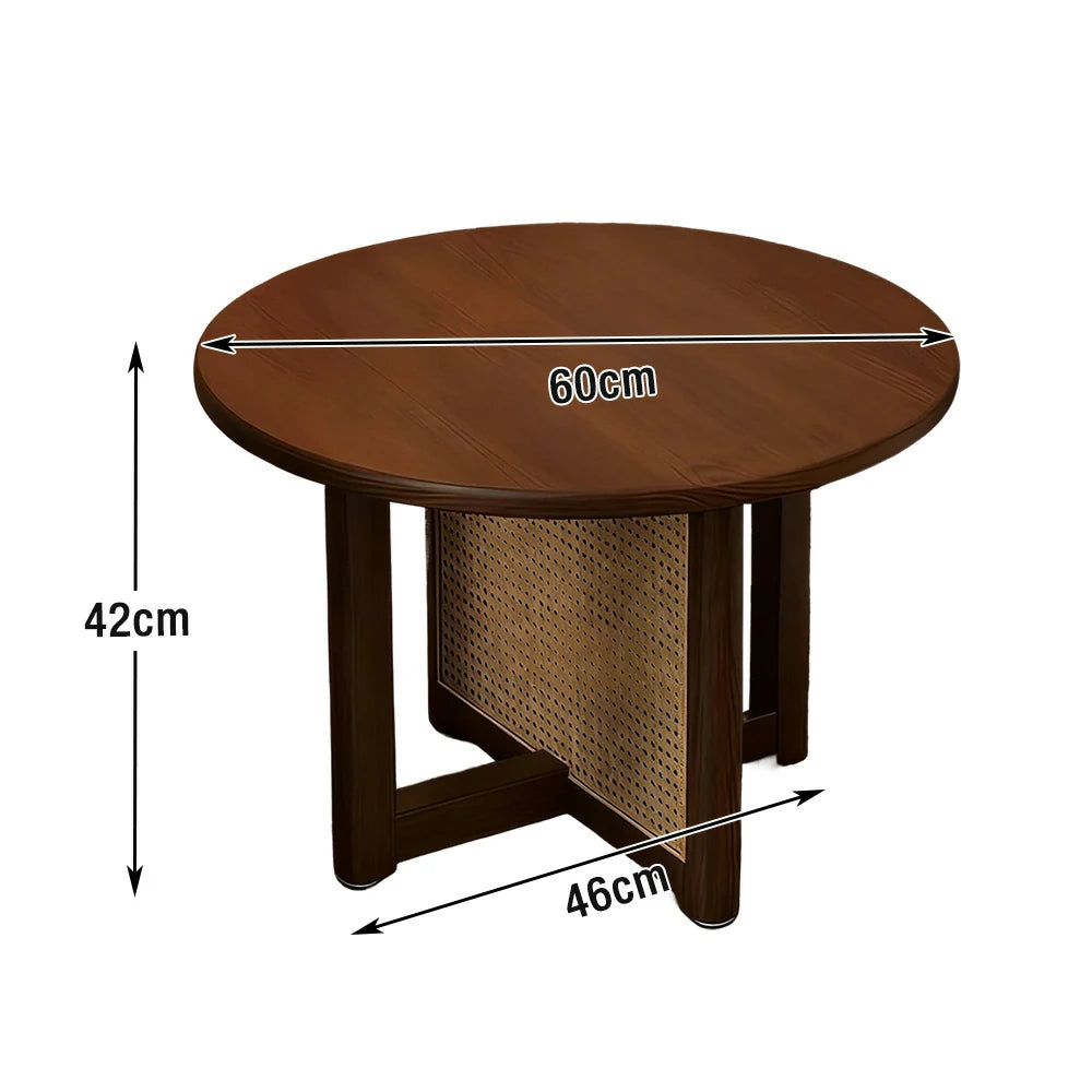 LIVARA Coffee Table with Storage, Solid Wood Frame, Handwoven Rattan Panels, Rounded Corners, Reinforced Legs - Walnut