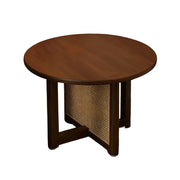 LIVARA Coffee Table with Storage, Solid Wood Frame, Handwoven Rattan Panels, Rounded Corners, Reinforced Legs - Walnut