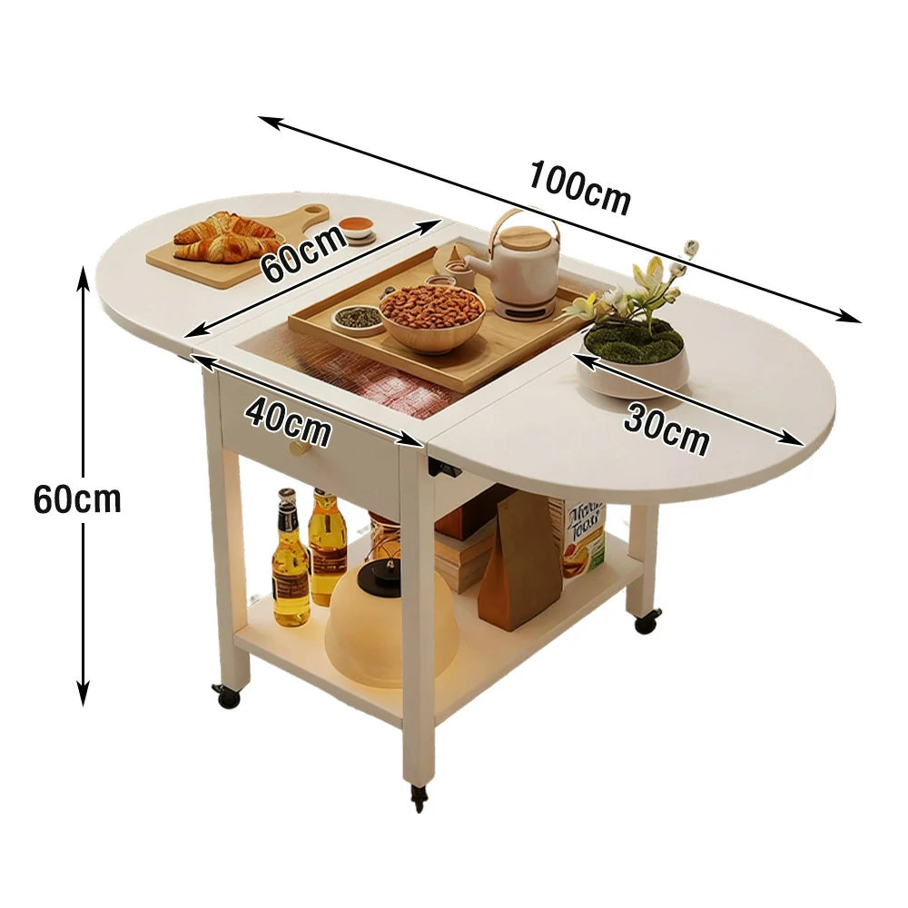 LIVARA Folding Coffee Table, 3-in-1 Convertible Design with Drawer, Solid Wood Frame, Extendable Top, Storage Shelf & Lockable Casters - White
