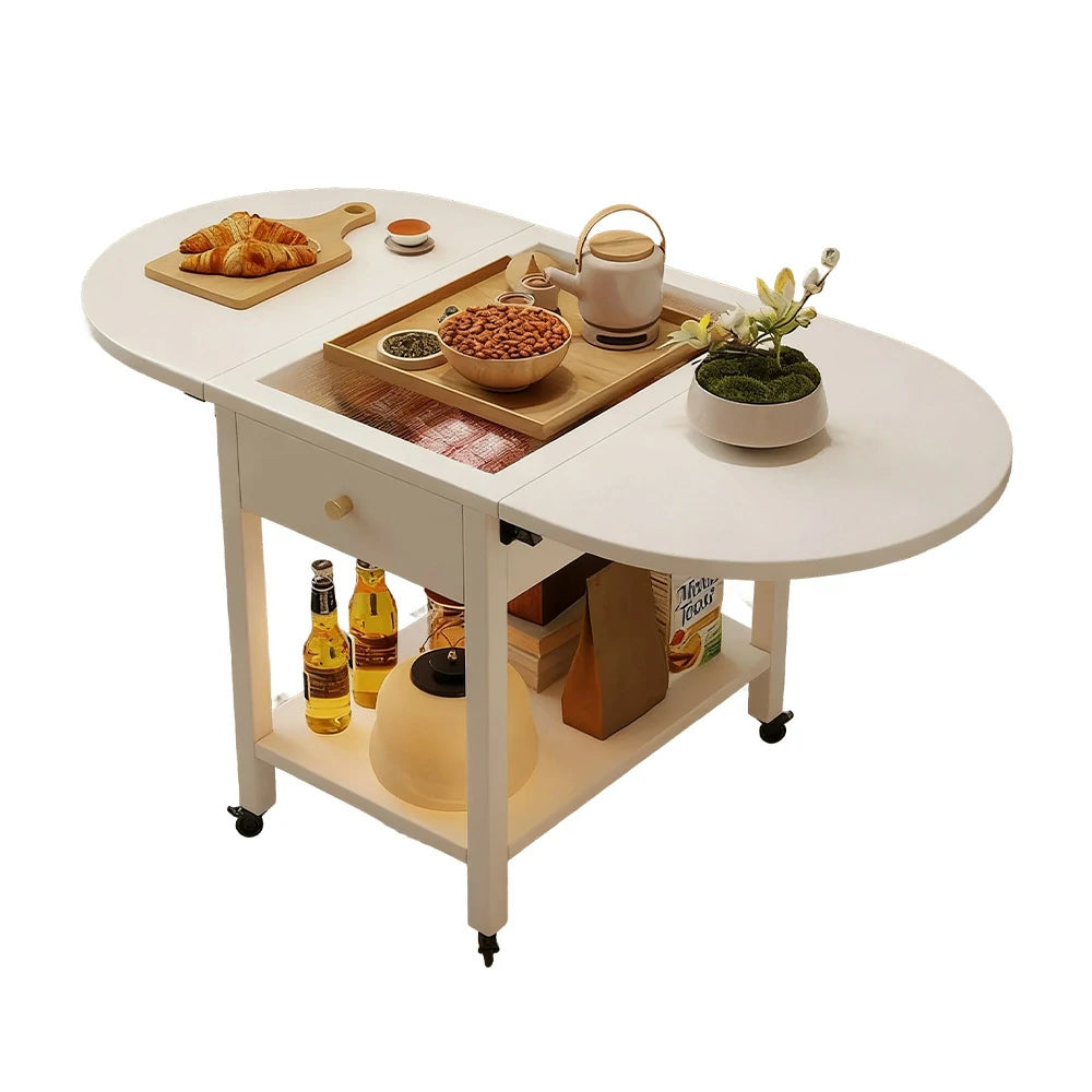 LIVARA Folding Coffee Table, 3-in-1 Convertible Design with Drawer, Solid Wood Frame, Extendable Top, Storage Shelf & Lockable Casters - White