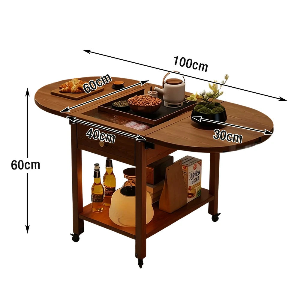 LIVARA Folding Coffee Table, 3-in-1 Convertible Design with Drawer, Solid Wood Frame, Extendable Top, Storage Shelf & Lockable Casters - Walnut