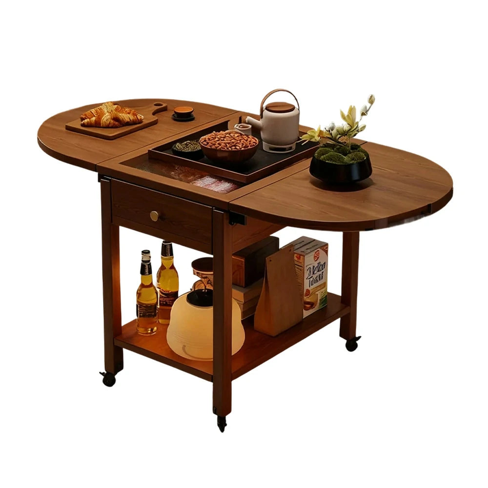 LIVARA Folding Coffee Table, 3-in-1 Convertible Design with Drawer, Solid Wood Frame, Extendable Top, Storage Shelf & Lockable Casters - Walnut