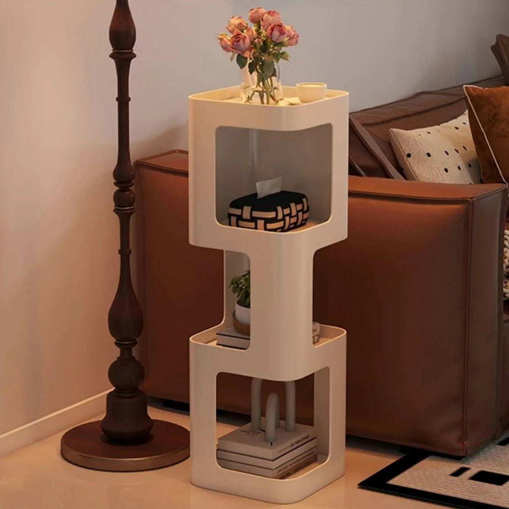 LIVARA 3-Tier Storage Side Table, Heavy-Duty Iron Frame, Raised Edges, Compact Design, Rounded Corners - White