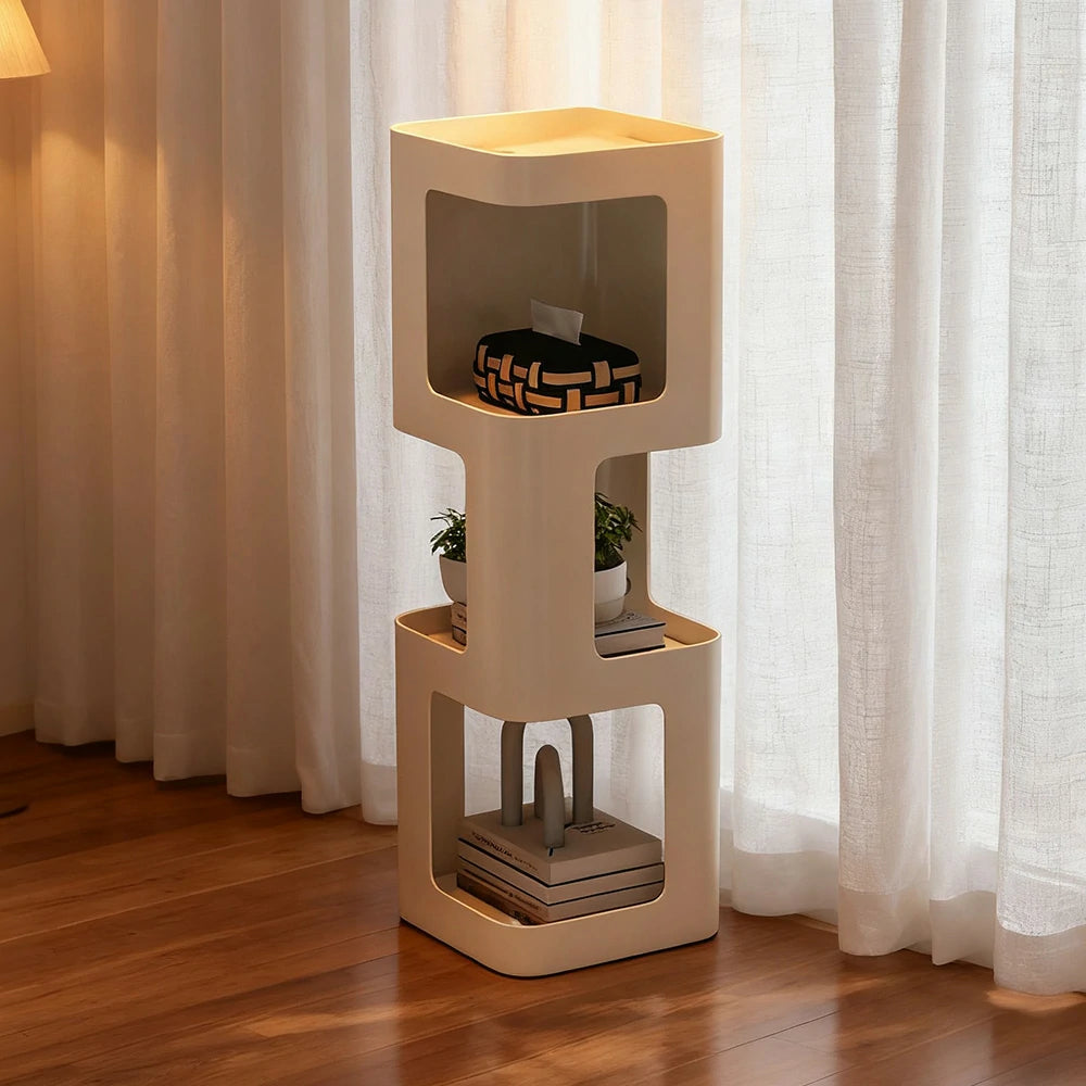 LIVARA 3-Tier Storage Side Table, Heavy-Duty Iron Frame, Raised Edges, Compact Design, Rounded Corners - White