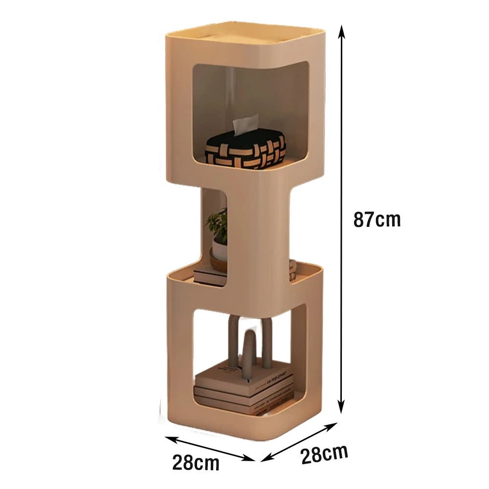 LIVARA 3-Tier Storage Side Table, Heavy-Duty Iron Frame, Raised Edges, Compact Design, Rounded Corners - White