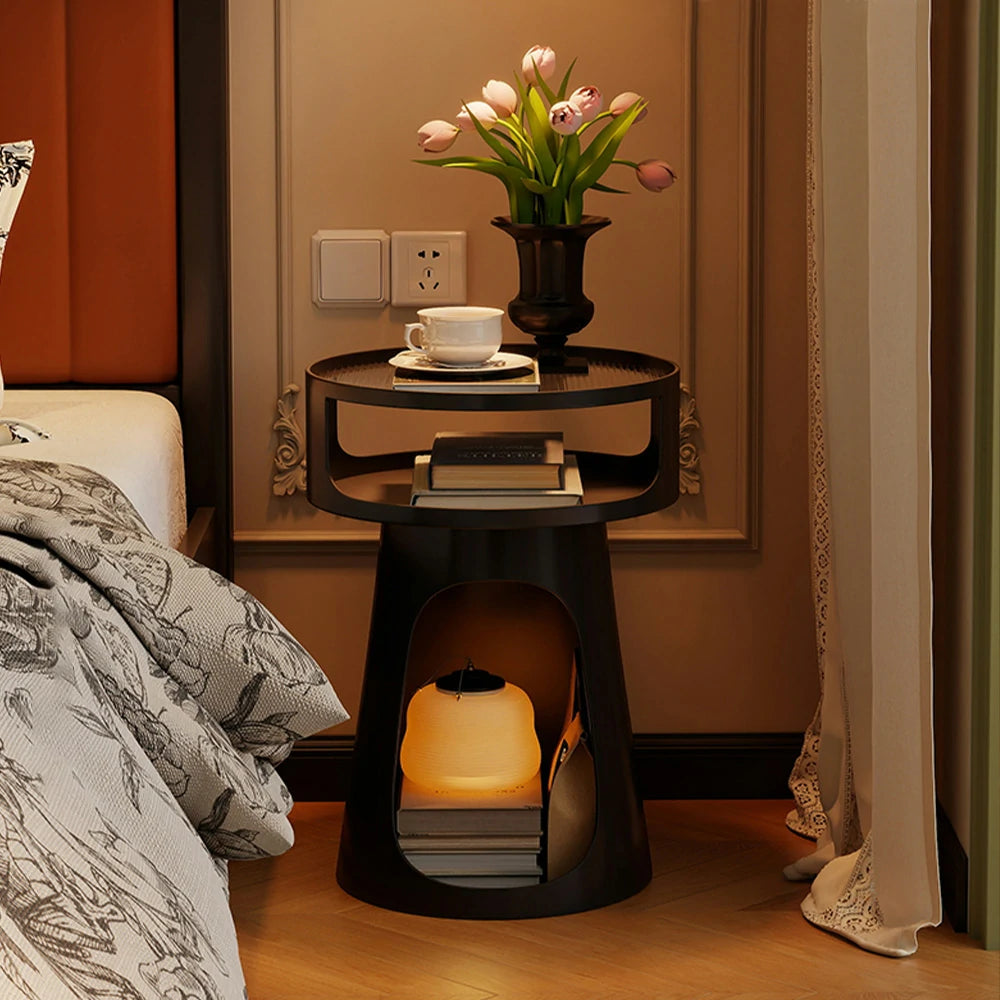 LIVARA 3-Tier Glass Side Table, Heavy-Duty Iron Frame, Raised Edges, Compact Storage, Anti-Noise Base - Black