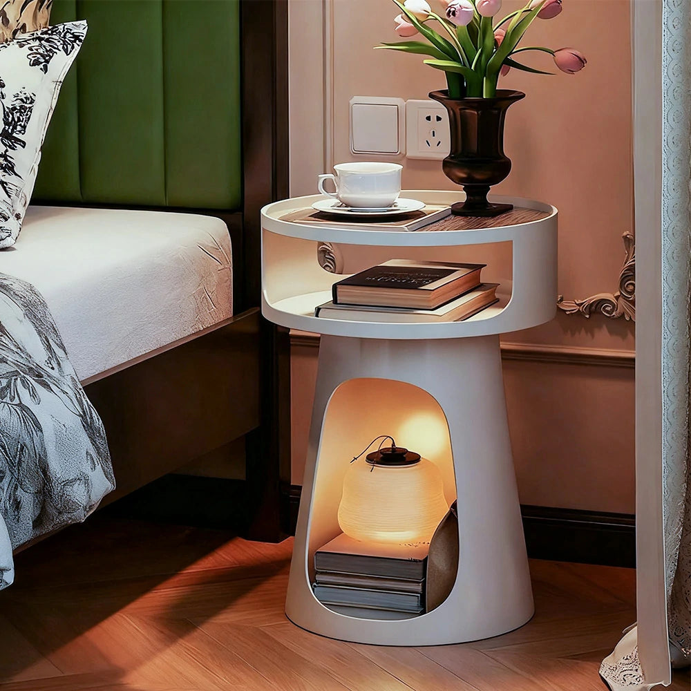 LIVARA 3-Tier Glass Side Table, Heavy-Duty Iron Frame, Raised Edges, Compact Storage, Anti-Noise Base - White