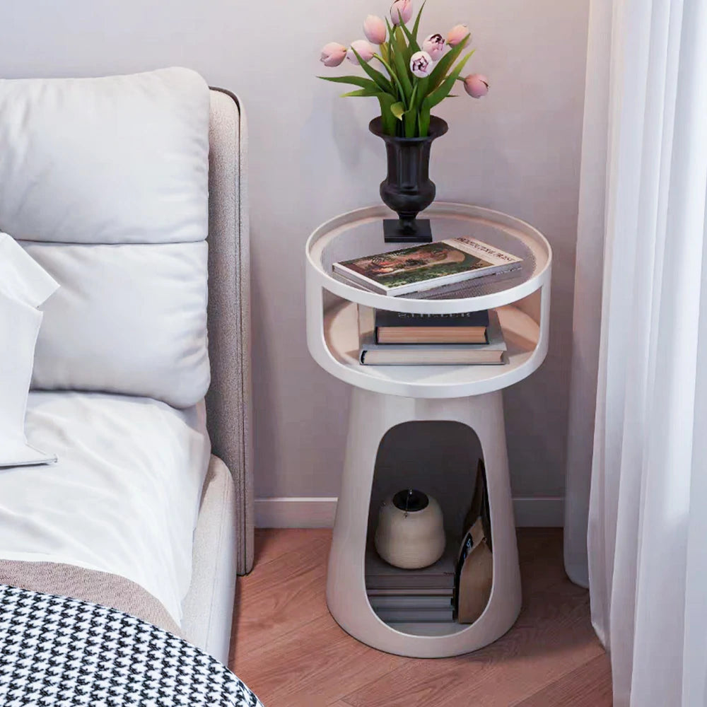 LIVARA 3-Tier Glass Side Table, Heavy-Duty Iron Frame, Raised Edges, Compact Storage, Anti-Noise Base - White