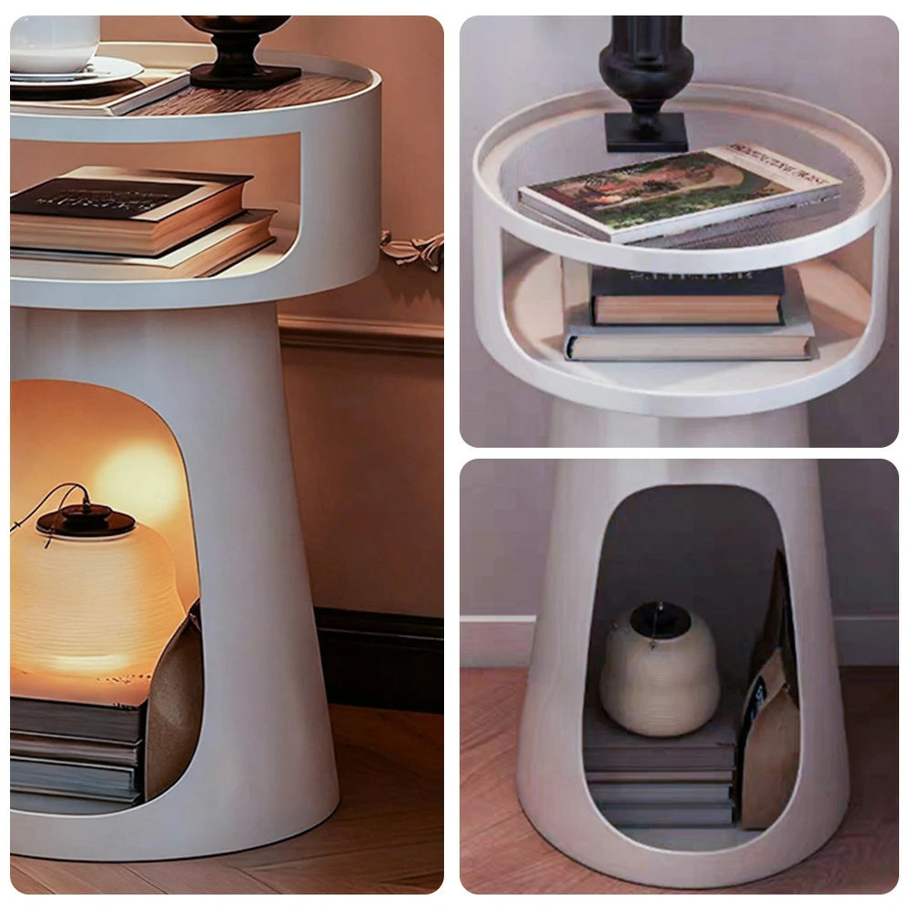 LIVARA 3-Tier Glass Side Table, Heavy-Duty Iron Frame, Raised Edges, Compact Storage, Anti-Noise Base - White