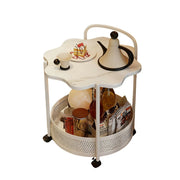 LIVARA Bedside Storage Table, Petal-Shaped Design, Sintered Stone Top, Dual-Tier Storage with Lockable Wheels - White