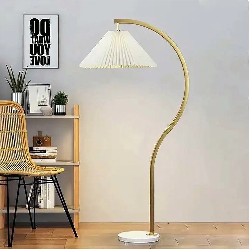LIVARA Floor Lamp Three-Mode Lighting Fabric Shade Iron Body Marble Base Stable Design - Wood