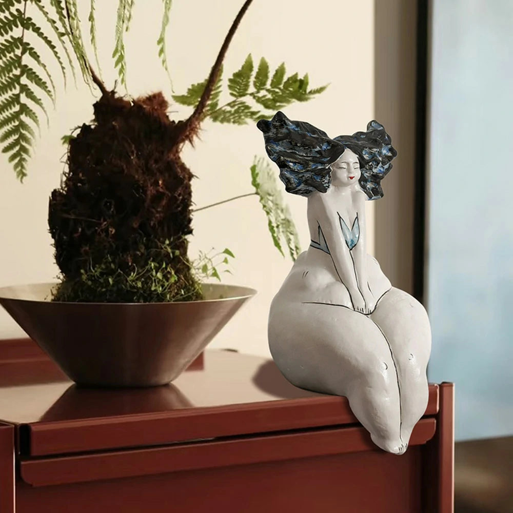 LIVARA Sculptural Ceramic Vase - Hand-Painted Artistic Figure Design, Modern Abstract Decor Accent