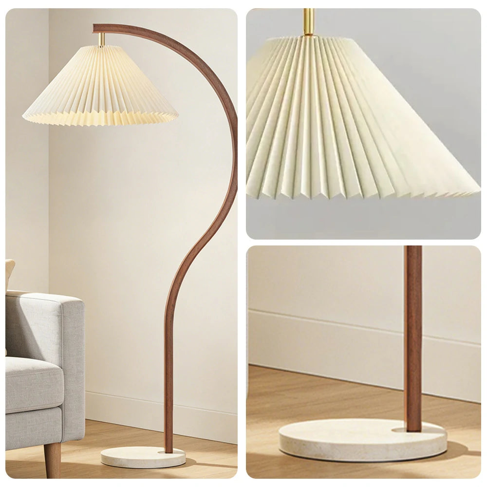 LIVARA Floor Lamp Three-Mode Lighting Fabric Shade Iron Body Marble Base Stable Design - Walnut