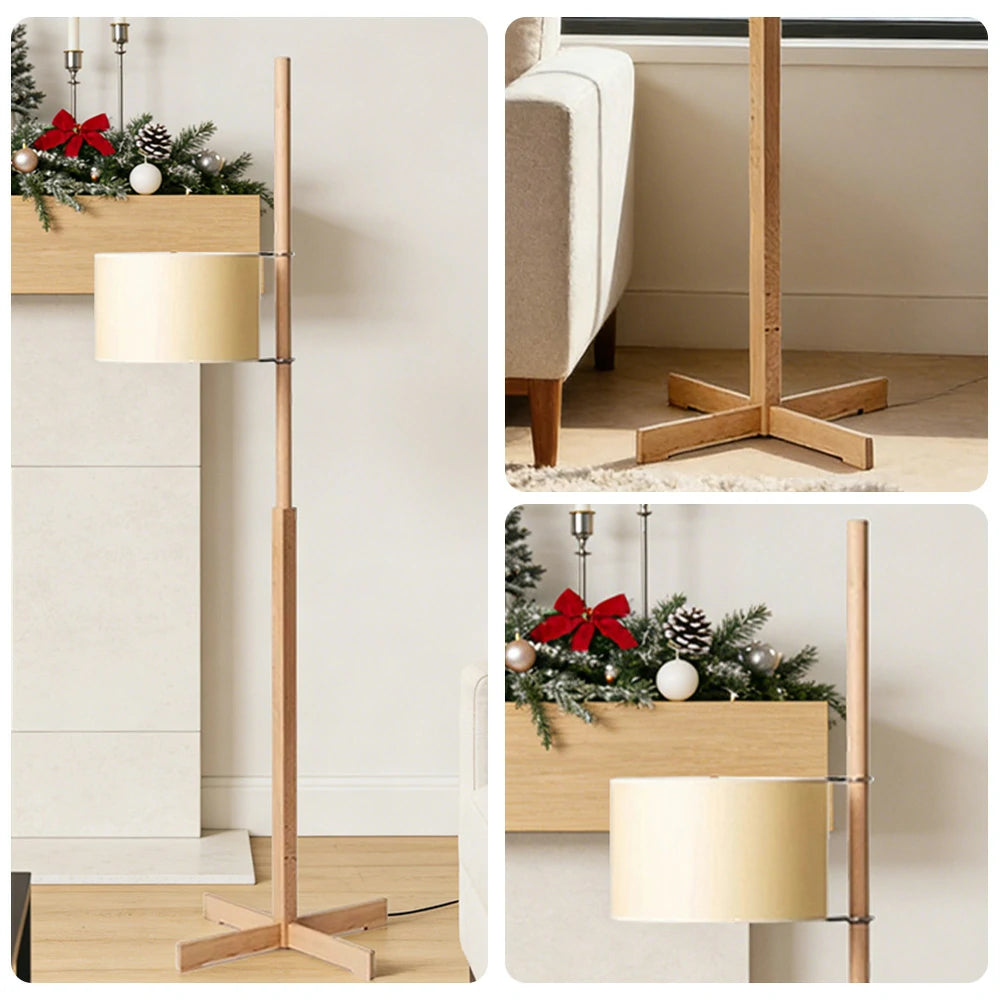 LIVARA Floor Lamp Soft Ambient Light Fabric Shade Wood-Grain Body Relaxed Home Style - Wood