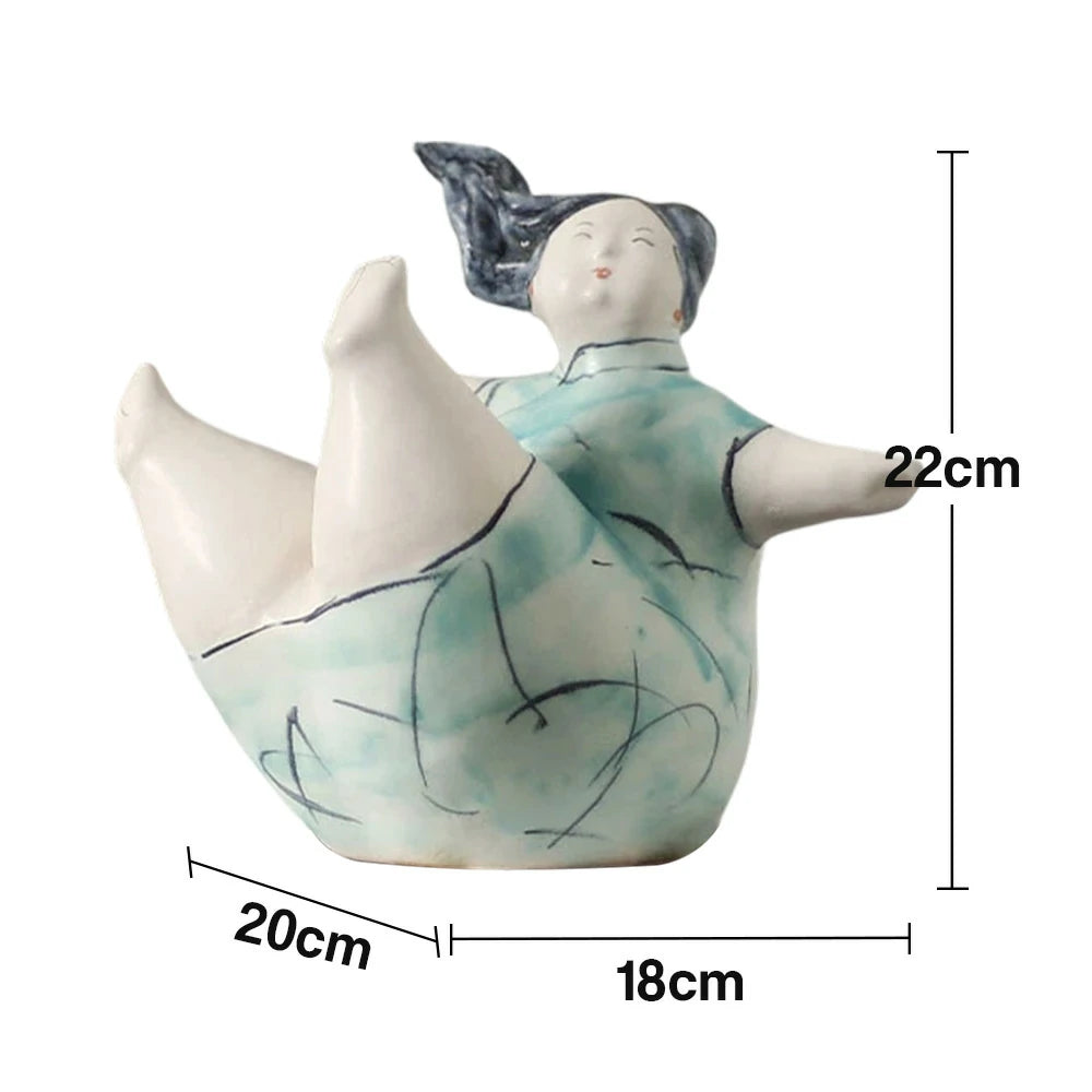 LIVARA Sculptural Ceramic Figurine - Expressive Dancing Form with Hand-Painted Line Art Finish, Artistic Statement Decor for Modern Interiors - Green