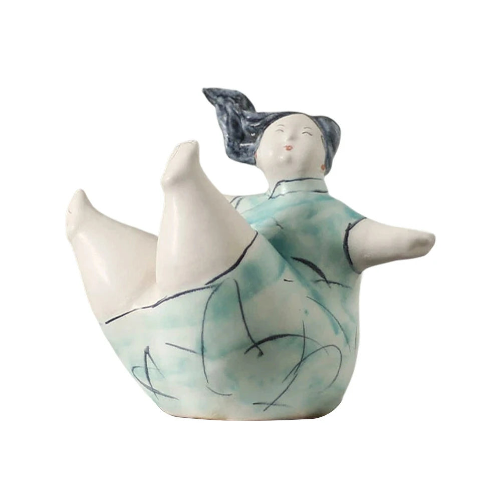 LIVARA Sculptural Ceramic Figurine - Expressive Dancing Form with Hand-Painted Line Art Finish, Artistic Statement Decor for Modern Interiors - Green