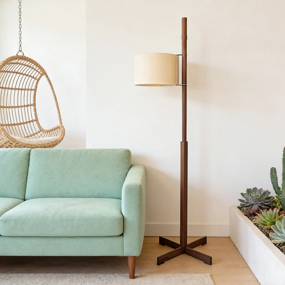 LIVARA Floor Lamp Soft Ambient Light Fabric Shade Wood-Grain Body Relaxed Home Style - Walnut