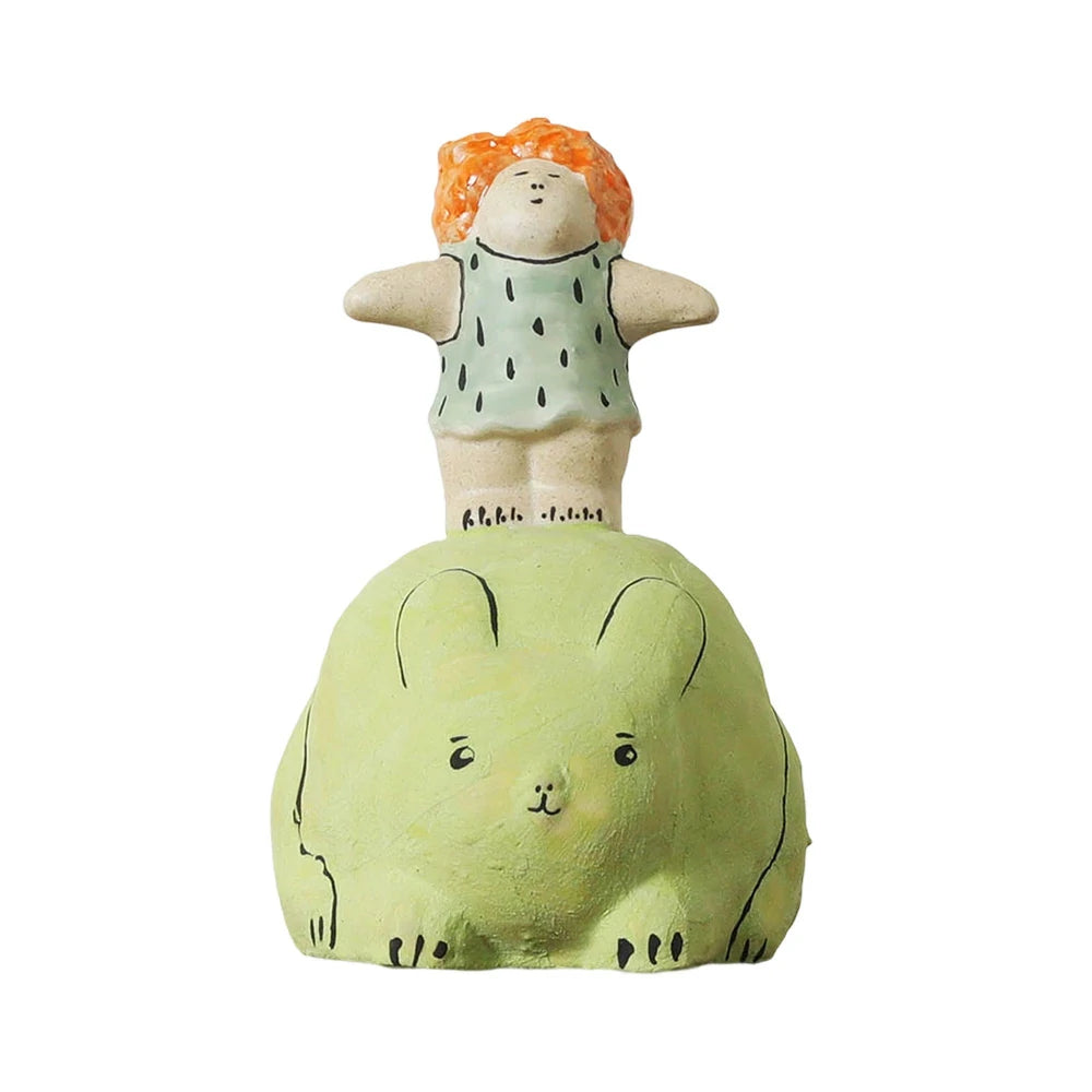 LIVARA Cartoon Ceramic Figurine - Playful Girl Design with Handcrafted Finish, Cute Decorative Accent for Shelves & Kids’ Rooms - Green