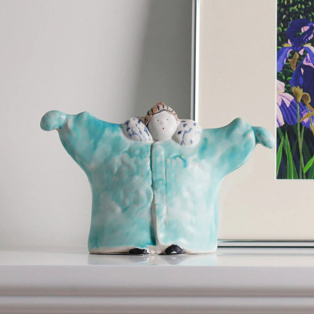 LIVARA Embrace Ceramic Figurine - Sculptural Hugging Design with Handcrafted Artistic Finish, Heartwarming Accent Decor for Modern Homes - Light Blue