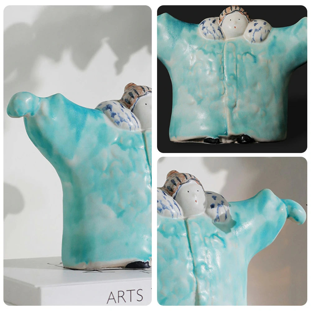 LIVARA Embrace Ceramic Figurine - Sculptural Hugging Design with Handcrafted Artistic Finish, Heartwarming Accent Decor for Modern Homes - Light Blue