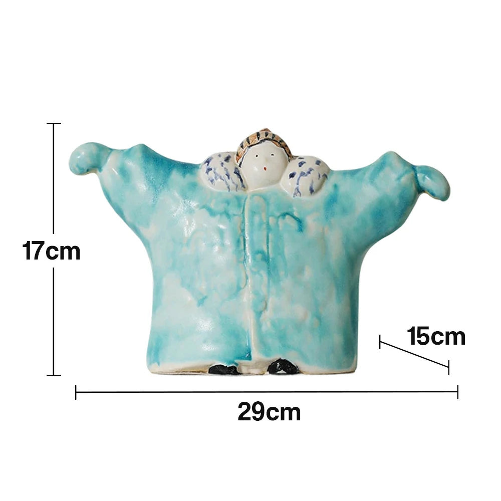 LIVARA Embrace Ceramic Figurine - Sculptural Hugging Design with Handcrafted Artistic Finish, Heartwarming Accent Decor for Modern Homes - Light Blue