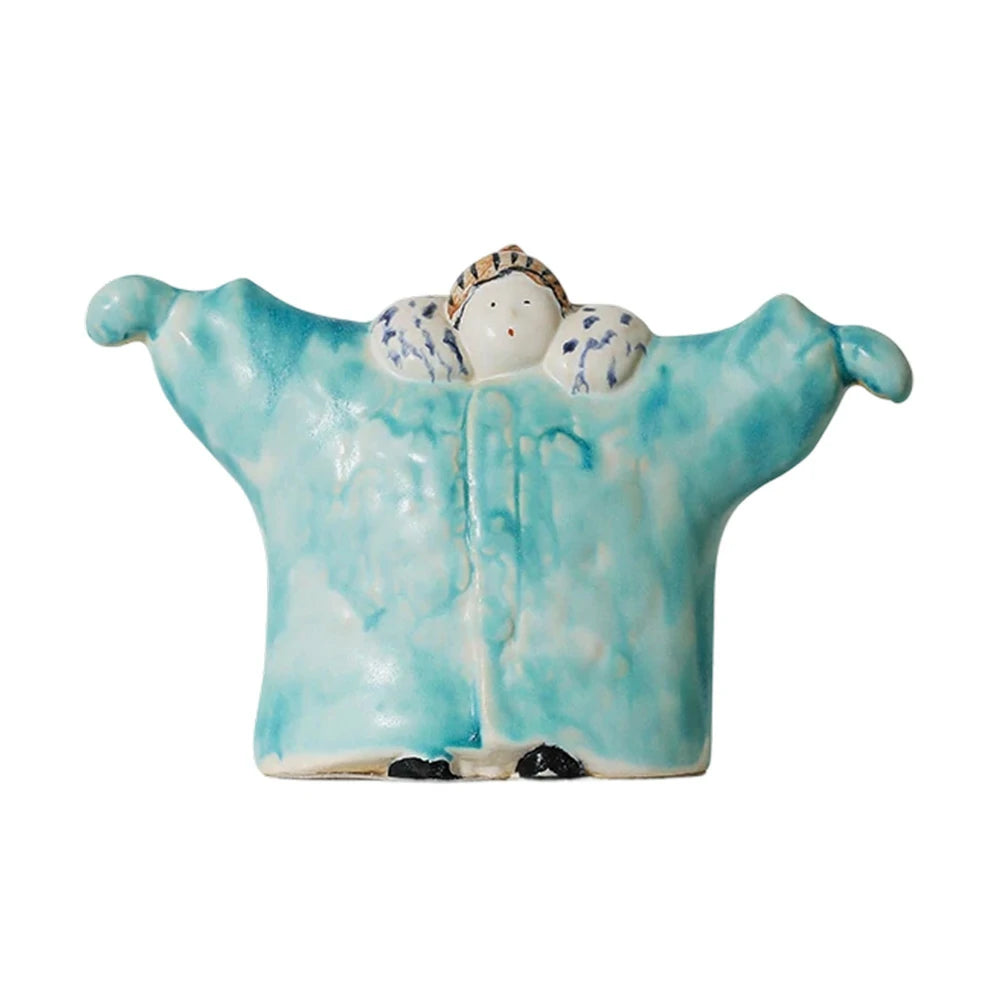 LIVARA Embrace Ceramic Figurine - Sculptural Hugging Design with Handcrafted Artistic Finish, Heartwarming Accent Decor for Modern Homes - Light Blue