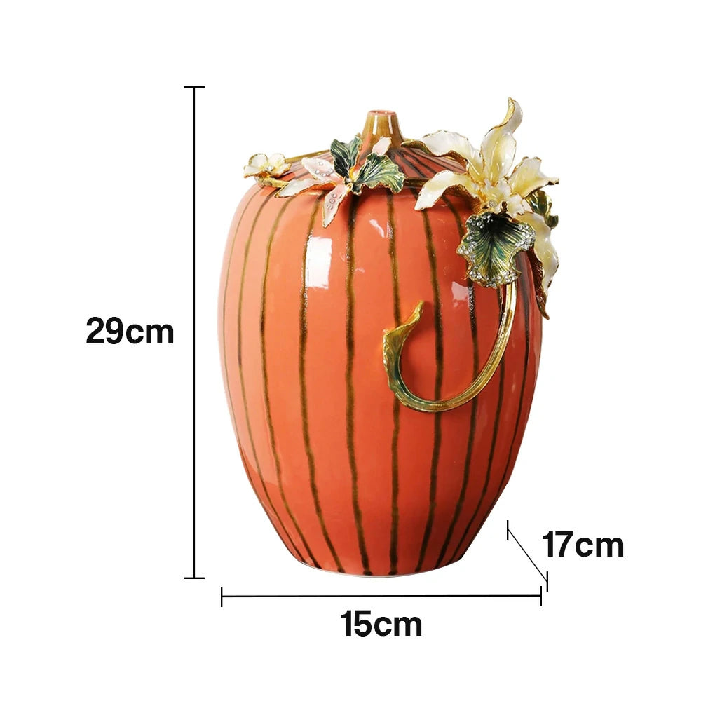 LIVARA Vintage Enamel Ceramic Vase - Sculptural Floral Relief with Handcrafted Gloss Finish, Elegant Statement Decor for Classic & Modern Interiors - Burnt Orange