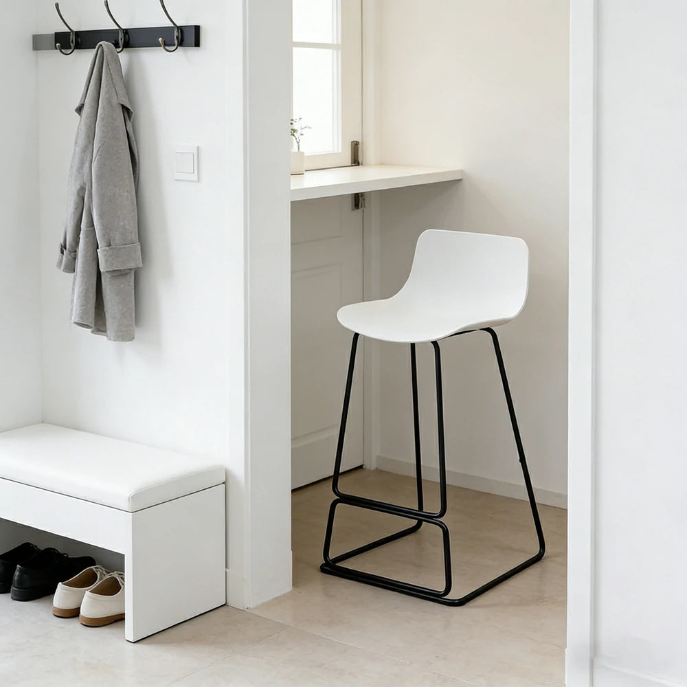 LIVARA 87/97cm Bar Chair - Ergonomic Curved Seat, Durable PP Shell, Powder-Coated Steel Frame, Commercial-Grade Stability - White