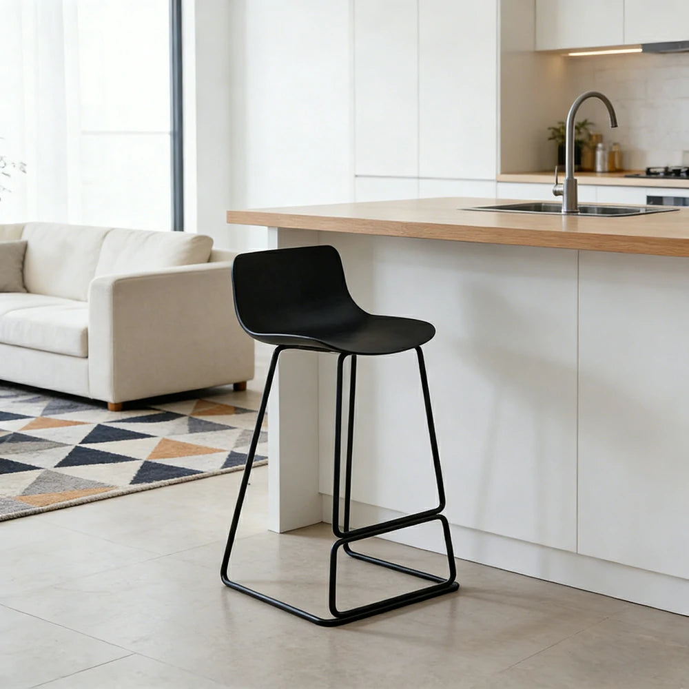 LIVARA 87/97cm Bar Chair - Ergonomic Curved Seat, Durable PP Shell, Powder-Coated Steel Frame, Commercial-Grade Stability - Black