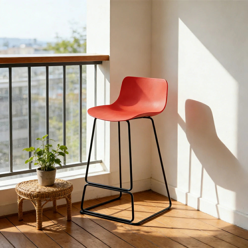 LIVARA 87/97cm Bar Chair - Ergonomic Curved Seat, Durable PP Shell, Powder-Coated Steel Frame, Commercial-Grade Stability - Red