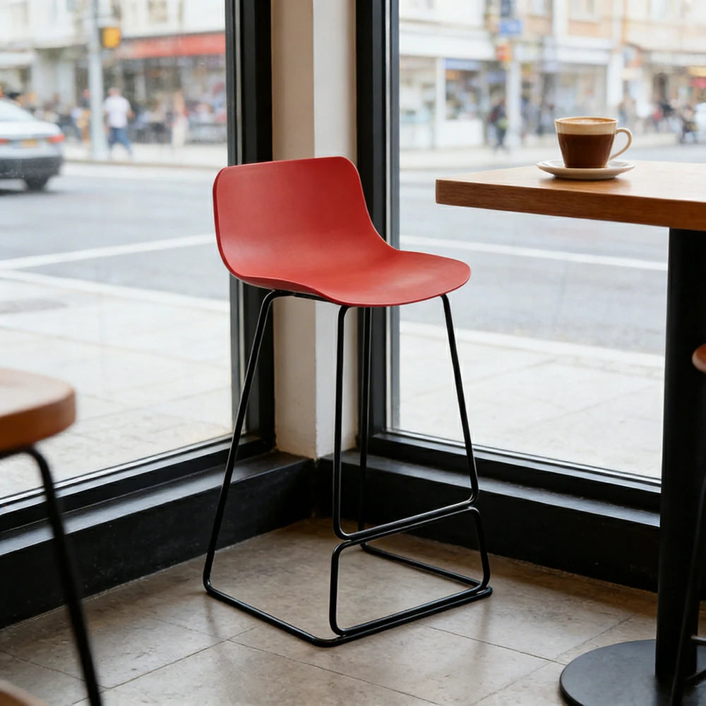 LIVARA 87/97cm Bar Chair - Ergonomic Curved Seat, Durable PP Shell, Powder-Coated Steel Frame, Commercial-Grade Stability - Red