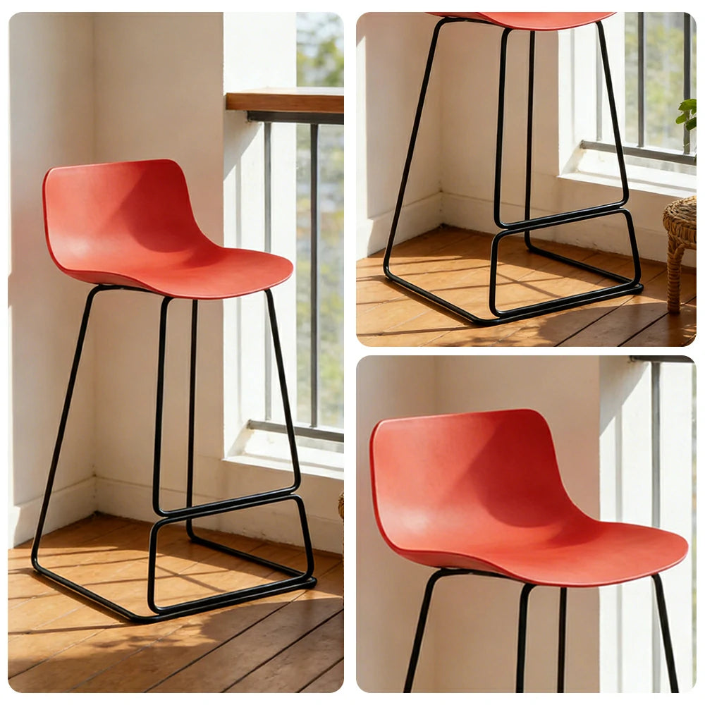 LIVARA 87/97cm Bar Chair - Ergonomic Curved Seat, Durable PP Shell, Powder-Coated Steel Frame, Commercial-Grade Stability - Red