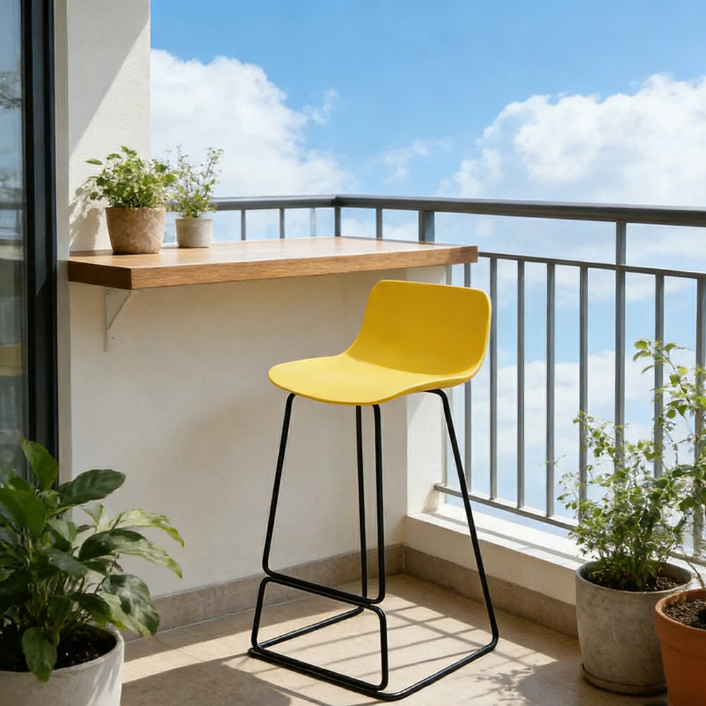 LIVARA 87/97cm Bar Chair - Ergonomic Curved Seat, Durable PP Shell, Powder-Coated Steel Frame, Commercial-Grade Stability - Yellow