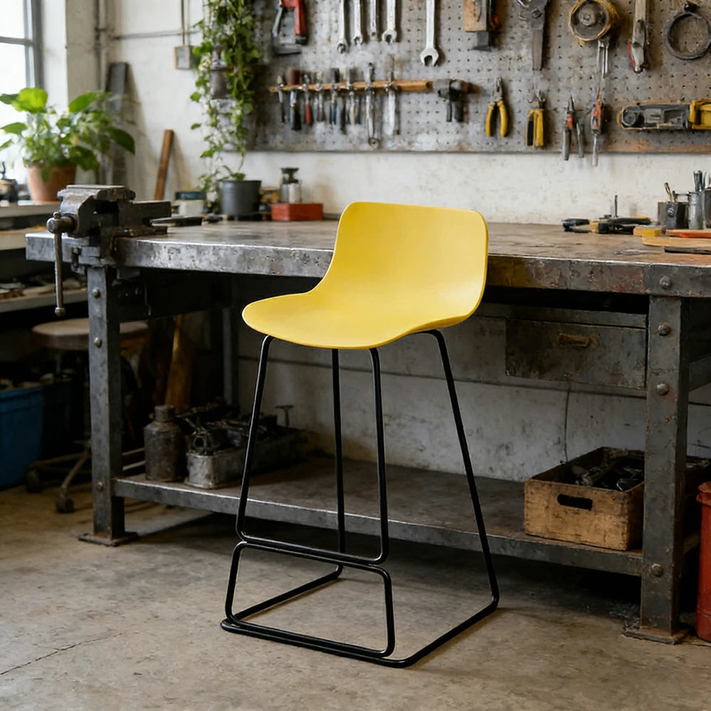 LIVARA 87/97cm Bar Chair - Ergonomic Curved Seat, Durable PP Shell, Powder-Coated Steel Frame, Commercial-Grade Stability - Yellow