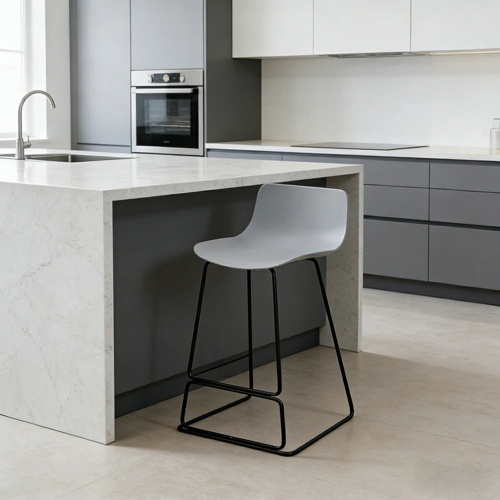 LIVARA 87/97cm Bar Chair - Ergonomic Curved Seat, Durable PP Shell, Powder-Coated Steel Frame, Commercial-Grade Stability - Grey