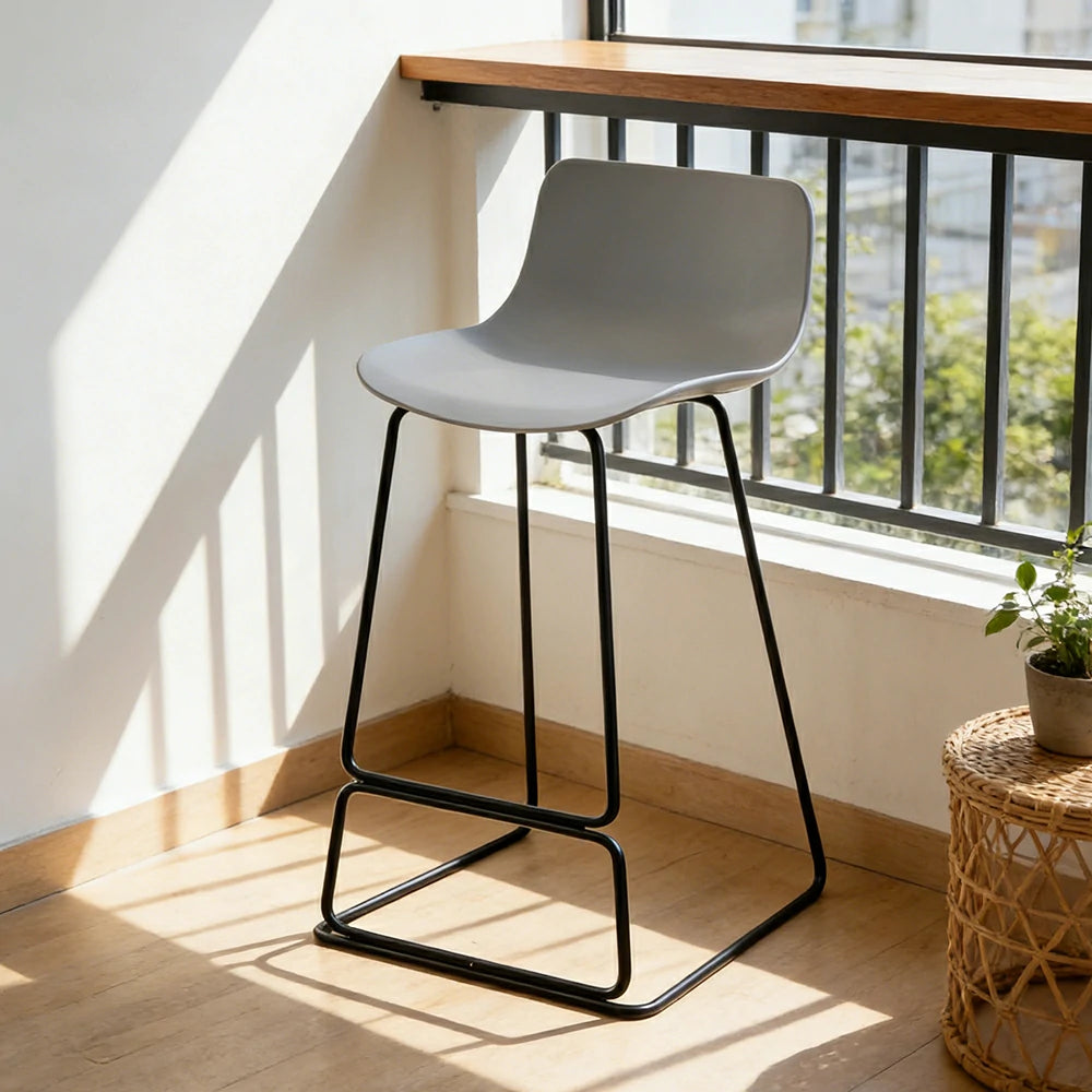 LIVARA 87/97cm Bar Chair - Ergonomic Curved Seat, Durable PP Shell, Powder-Coated Steel Frame, Commercial-Grade Stability - Grey