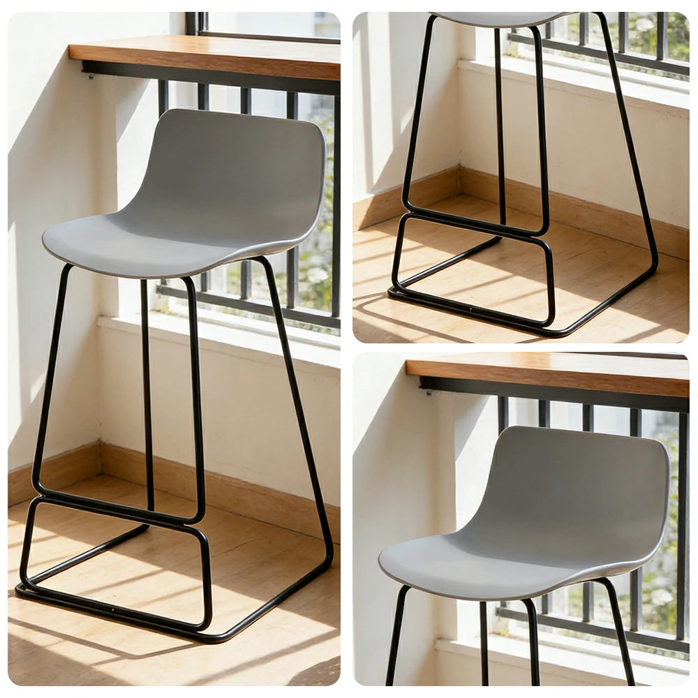 LIVARA 87/97cm Bar Chair - Ergonomic Curved Seat, Durable PP Shell, Powder-Coated Steel Frame, Commercial-Grade Stability - Grey